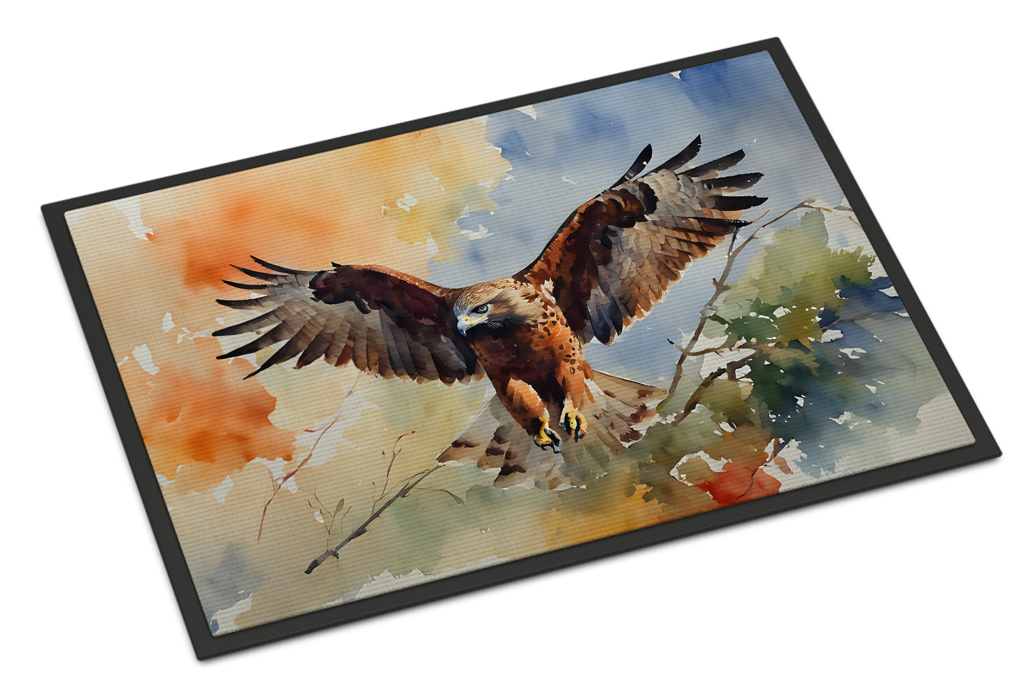 Red Tailed Hawk Landing Wings Spread Doormat Indoor Outdoor 18H X 27W Front Door Mat Rugs for Entryway, Non Slip Washable