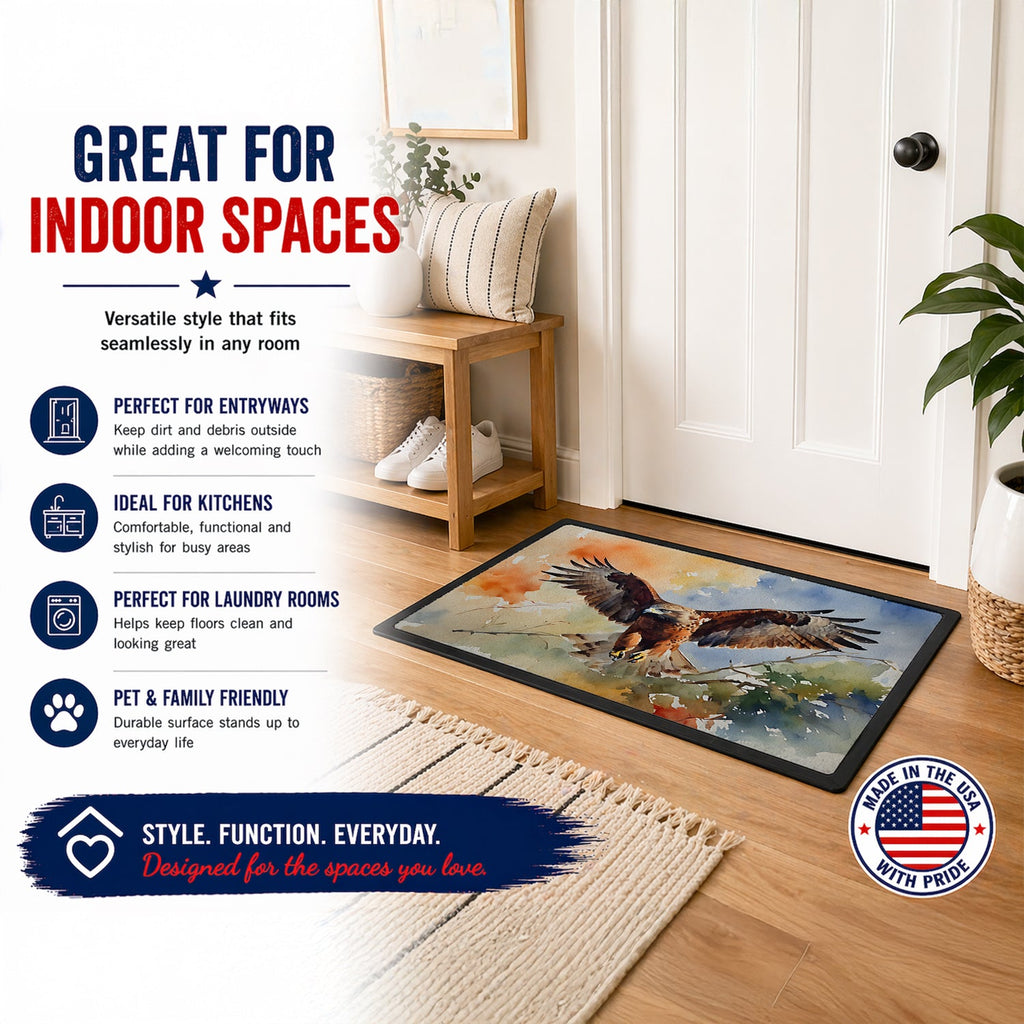 Red Tailed Hawk Landing Wings Spread Doormat Indoor Outdoor 18H X 27W Front Door Mat Rugs for Entryway, Non Slip Washable