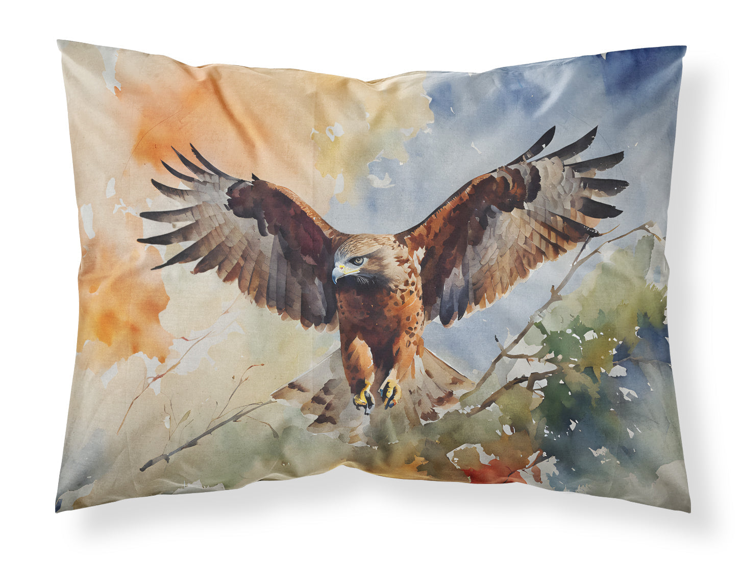 Red Tailed Hawk Landing Wings Spread Standard Pillowcase Lightweight Super Soft Easy Care Decorative Artwork Pillowcase, Standard