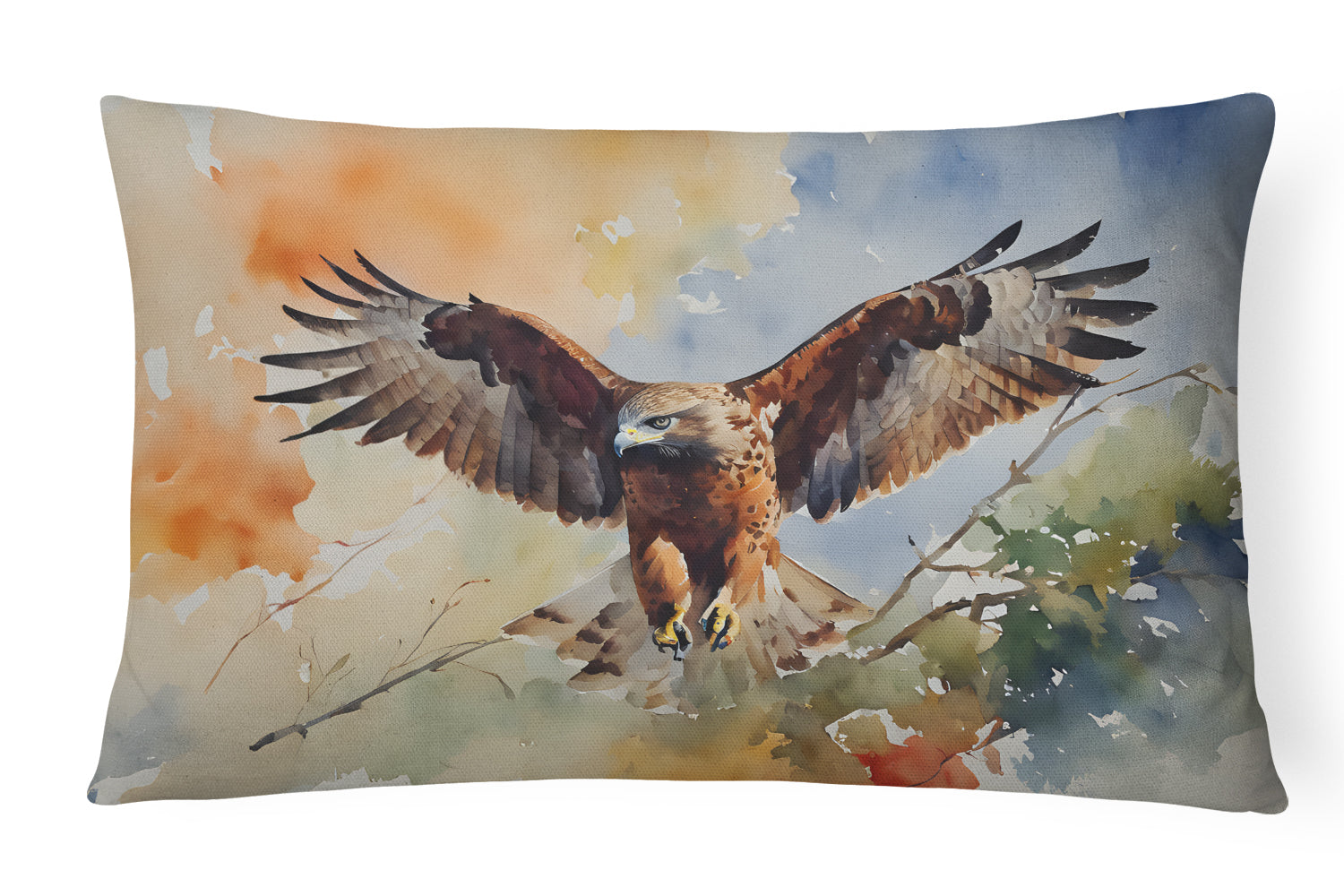 Red Tailed Hawk Landing Wings Spread Decorative Throw Pillow 12x16 Indoor Outdoor Accent Cushion, Fabric Cover with Insert for Sofa, Bed, Porch & Living Room
