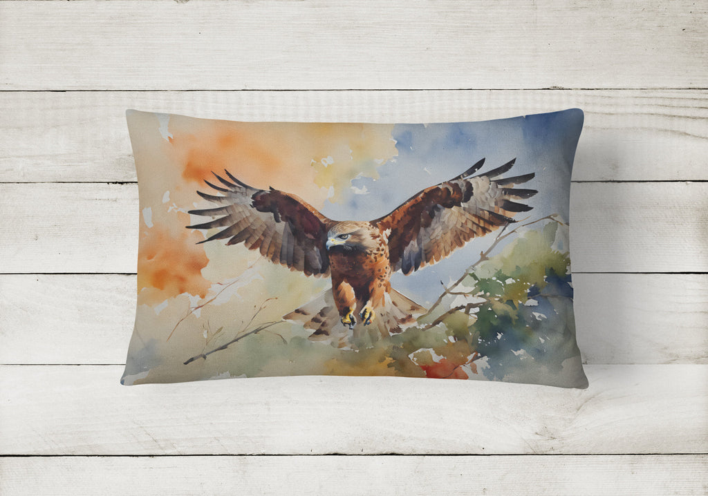 Red Tailed Hawk Landing Wings Spread Decorative Throw Pillow 12x16 Indoor Outdoor Accent Cushion, Fabric Cover with Insert for Sofa, Bed, Porch & Living Room