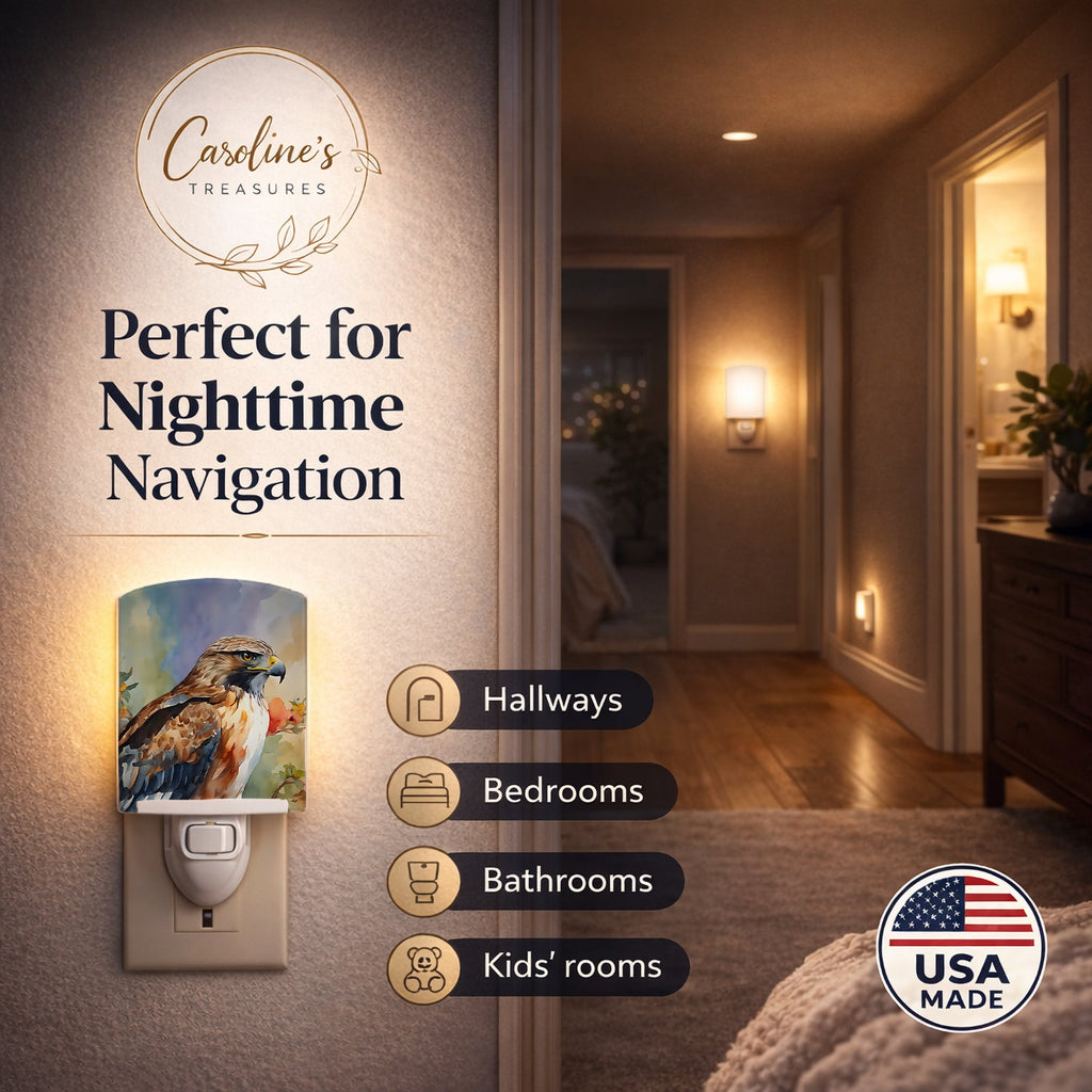 Red Tailed Hawk Portrait Wildlife Ceramic Night Light Compact, UL-Certified, Ideal for Bedroom, Bathroom, Nursery, Hallway, Kitchen, 6x4x3, Multicolor