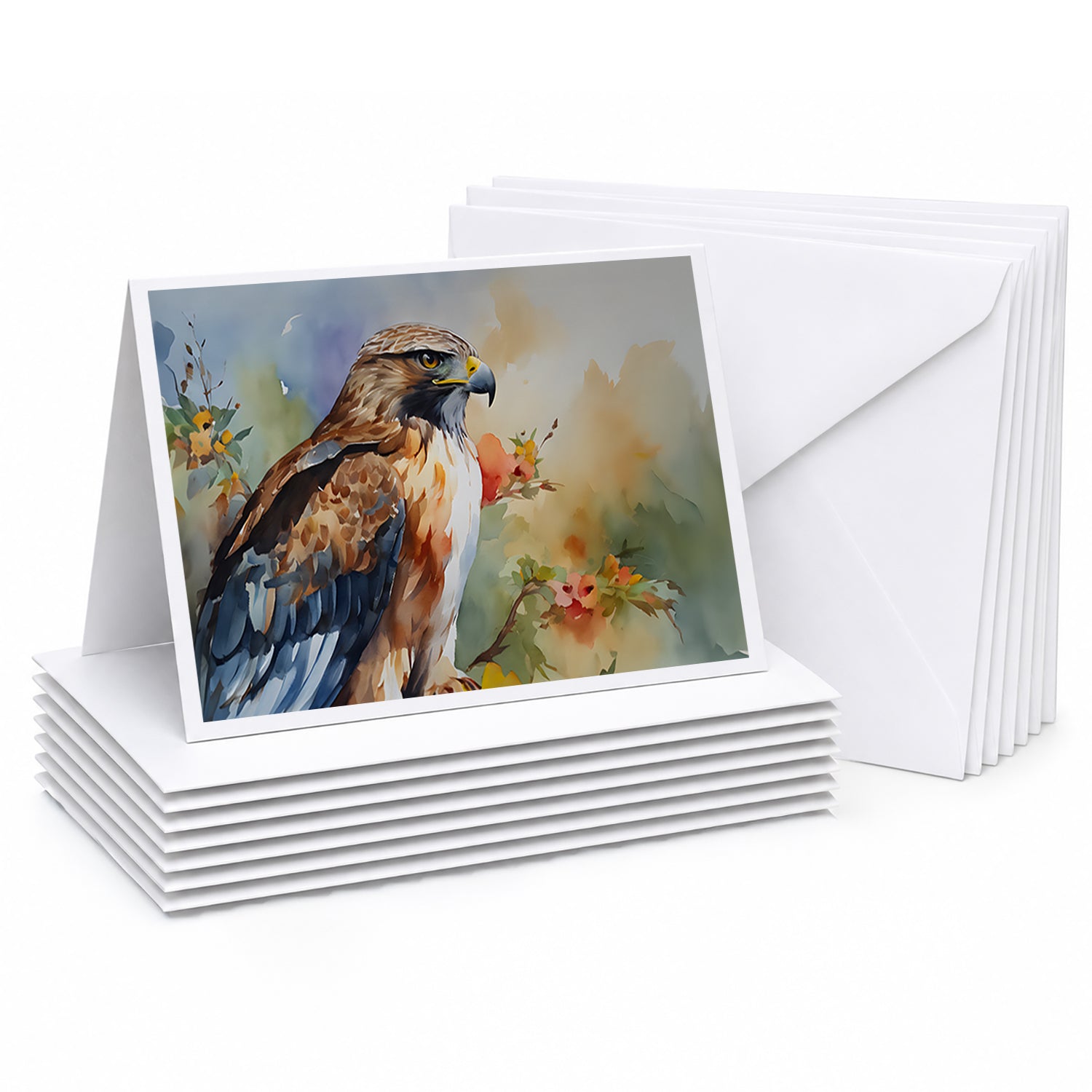 Red Tailed Hawk Portrait Wildlife Greeting Cards Pack of 8 Blank Cards with Envelopes Whimsical A7 Size 5x7