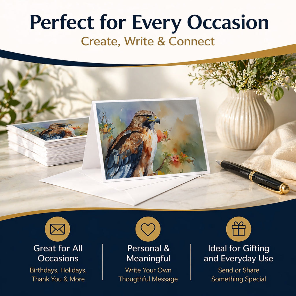 Red Tailed Hawk Portrait Wildlife Greeting Cards Pack of 8 Blank Cards with Envelopes Whimsical A7 Size 5x7