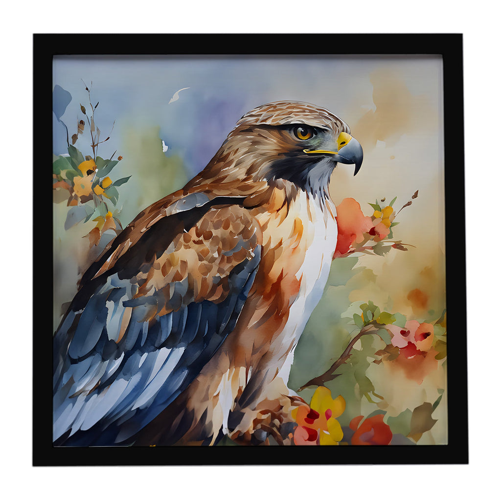 Red Tailed Hawk Portrait Wildlife Framed Metal Print Bathroom, Kitchen, Office, Home Decor Wall Art Ready to Hang, Square, 8X8