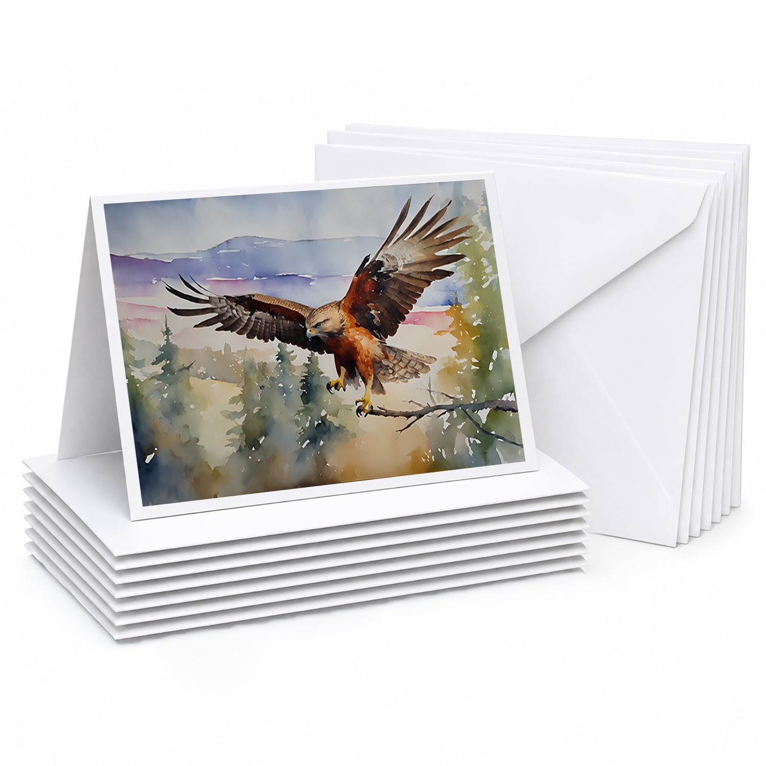 Red Tailed Hawk Flying Landscape Greeting Cards Pack of 8 Blank Cards with Envelopes Whimsical A7 Size 5x7