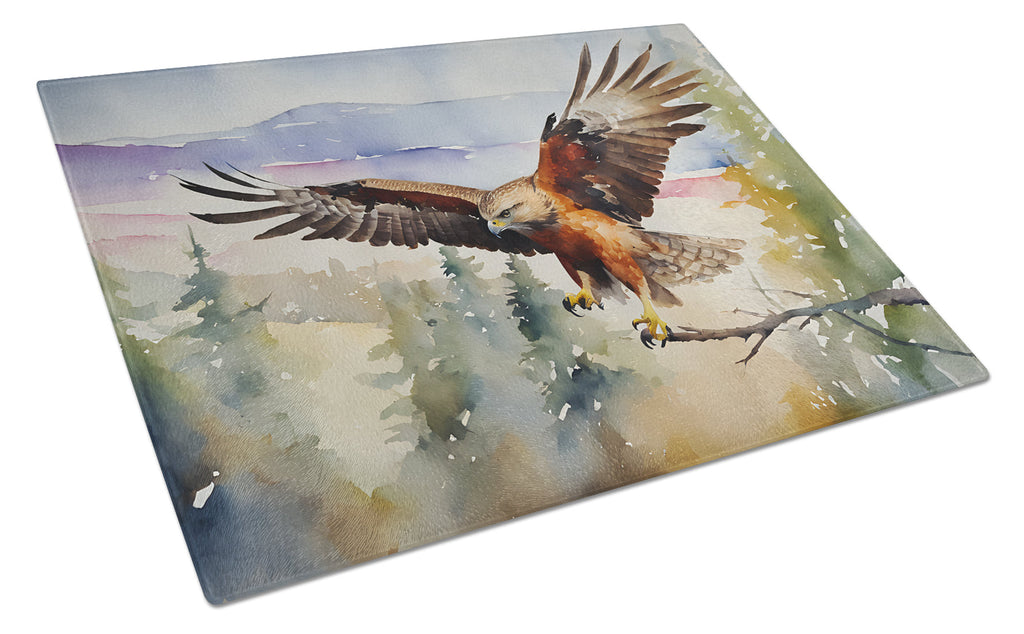 Red Tailed Hawk Flying Landscape Cutting Board Tempered Glass Kitchen Cutting Surface, Heat Resistant Chopping, Non-Slip Feet, Food Prep & Serving
