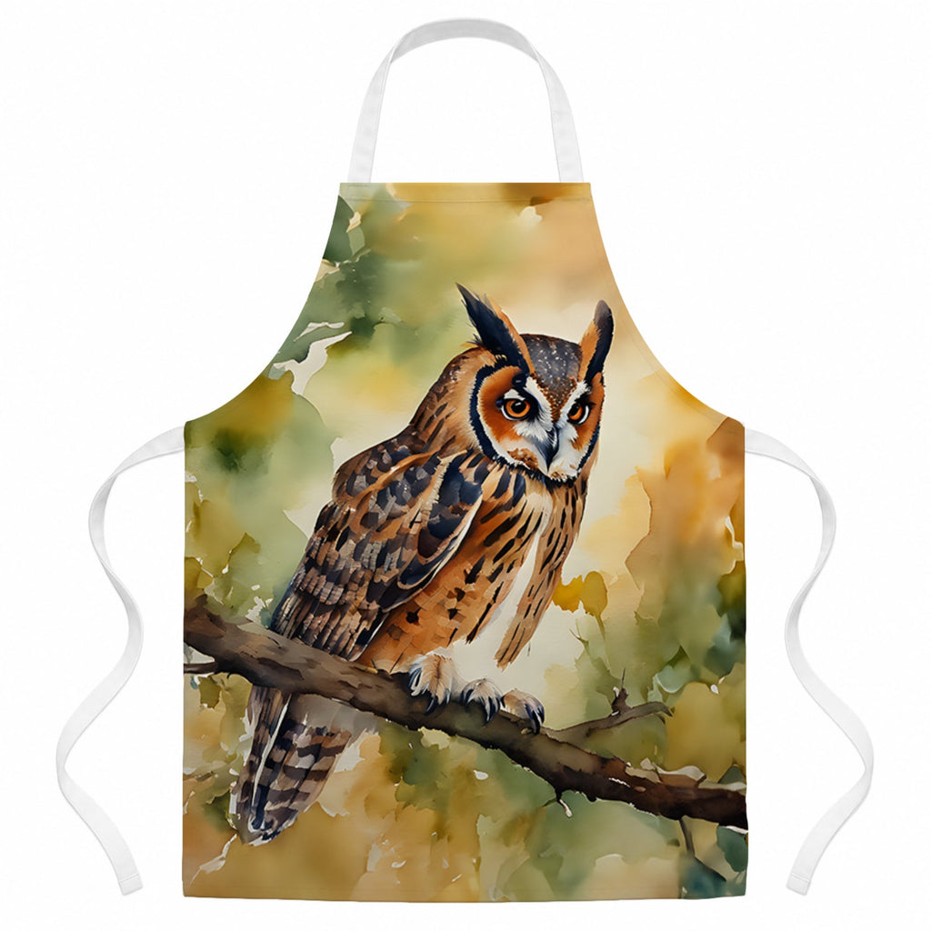 Long-Eared Owll Perched Branch Apron Cooking Kitchen Server Baking Crafts Gardening for Adult Women Men, Unisex, Large, Multicolor