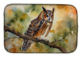 Long-Eared Owll Perched Branch Dish Drying Mat Absorbent Dish Drying Mat Pad for Kitchen Counter Dish Drainer Mat for Countertop, 14 x 21", Multicolor