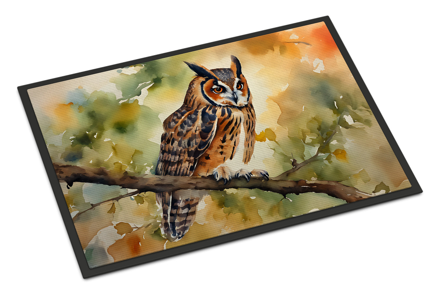 Long-Eared Owll Perched Branch Doormat Indoor Outdoor 24H X 36W Front Door Mat Rugs for Entryway, Non Slip Washable Low Pile,