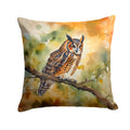 Long-Eared Owll Perched Branch Decorative Throw Pillow 14x14 Indoor Outdoor Accent Cushion, Fabric Cover with Insert for Sofa, Bed, Porch & Living Room