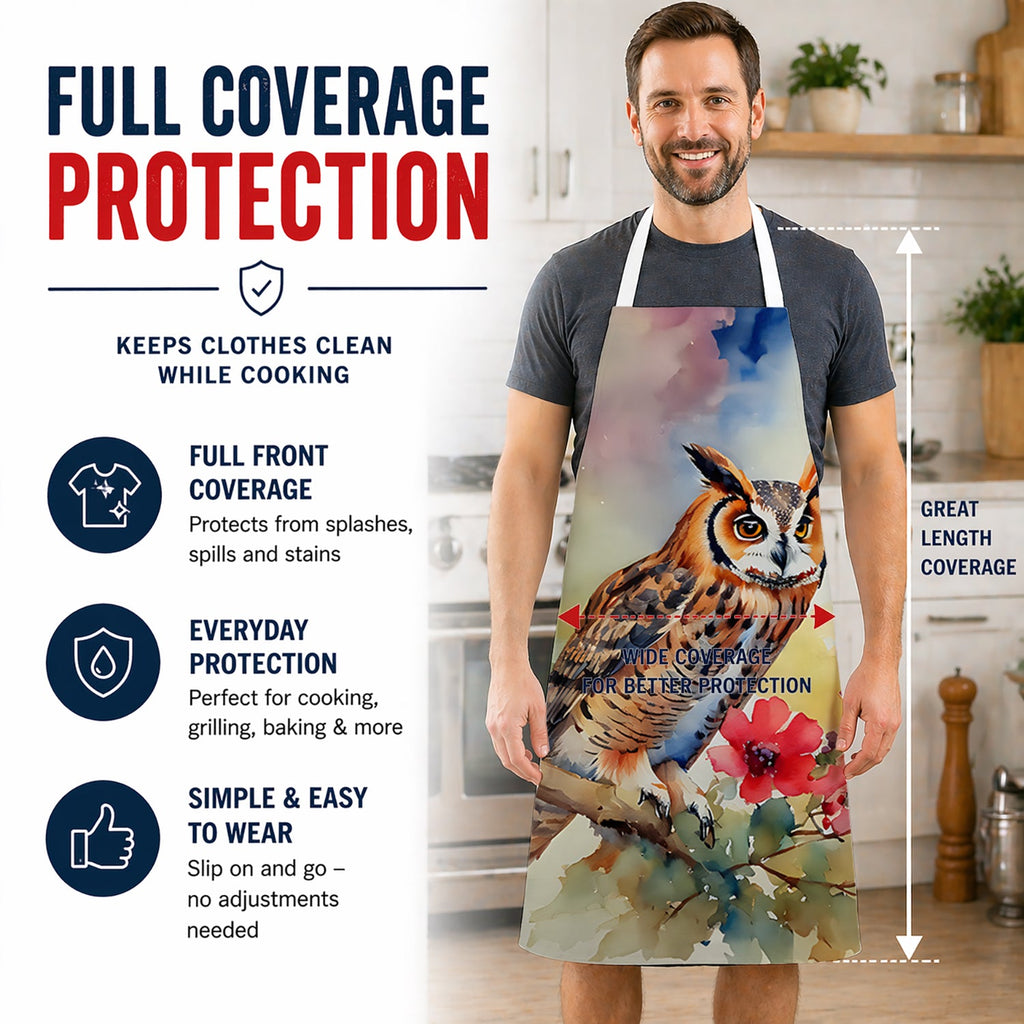 Long-Eared Owl with Blossoms Apron Cooking Kitchen Server Baking Crafts Gardening for Adult Women Men, Unisex, Large, Multicolor