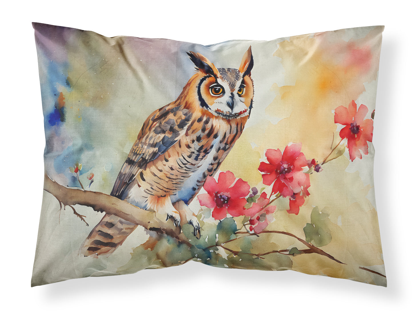 Long-Eared Owl with Blossoms Standard Pillowcase Lightweight Super Soft Easy Care Decorative Artwork Pillowcase, Standard