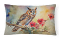 Long-Eared Owl with Blossoms Decorative Throw Pillow 12x16 Indoor Outdoor Accent Cushion, Fabric Cover with Insert for Sofa, Bed, Porch & Living Room