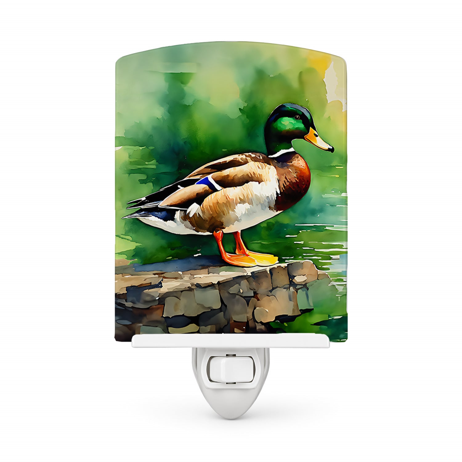 Mallard Duck Standing Pond Edge Ceramic Night Light Compact, UL-Certified, Ideal for Bedroom, Bathroom, Nursery, Hallway, Kitchen, 6x4x3, Multicolor