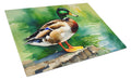 Mallard Duck Standing Pond Edge Cutting Board Tempered Glass Kitchen Cutting Surface, Heat Resistant Chopping, Non-Slip Feet, Food Prep & Serving