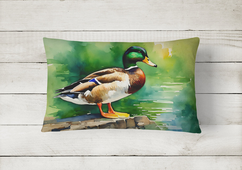 Mallard Duck Standing Pond Edge Decorative Throw Pillow 12x16 Indoor Outdoor Accent Cushion, Fabric Cover with Insert for Sofa, Bed, Porch & Living Room