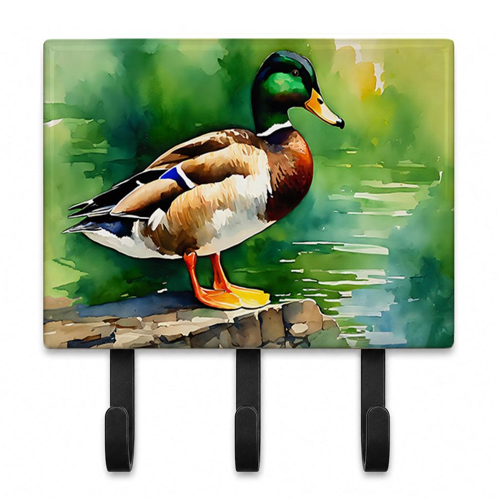 Mallard Duck Standing Pond Edge Leash or Key Holder Wall Hooks, Coat Rack Wall Mount, for Hanging Keys, Towels, Aprons, Leashes