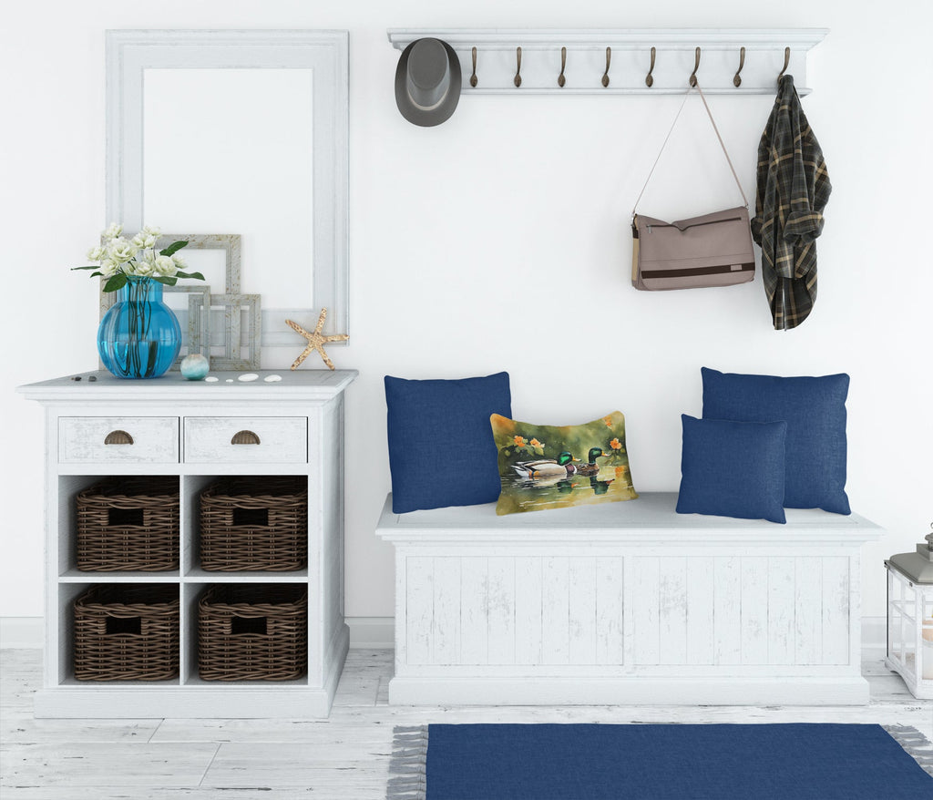 Mallard Ducks Swimming Pond Decorative Throw Pillow 12x16 Indoor Outdoor Accent Cushion, Fabric Cover with Insert for Sofa, Bed, Porch & Living Room