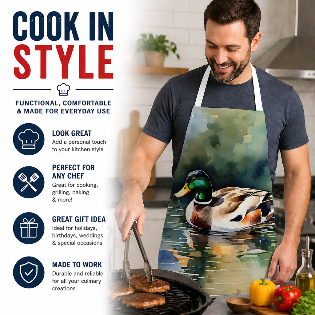 Mallard Duck Swimming Calm Water Apron Cooking Kitchen Server Baking Crafts Gardening for Adult Women Men, Unisex, Large, Multicolor