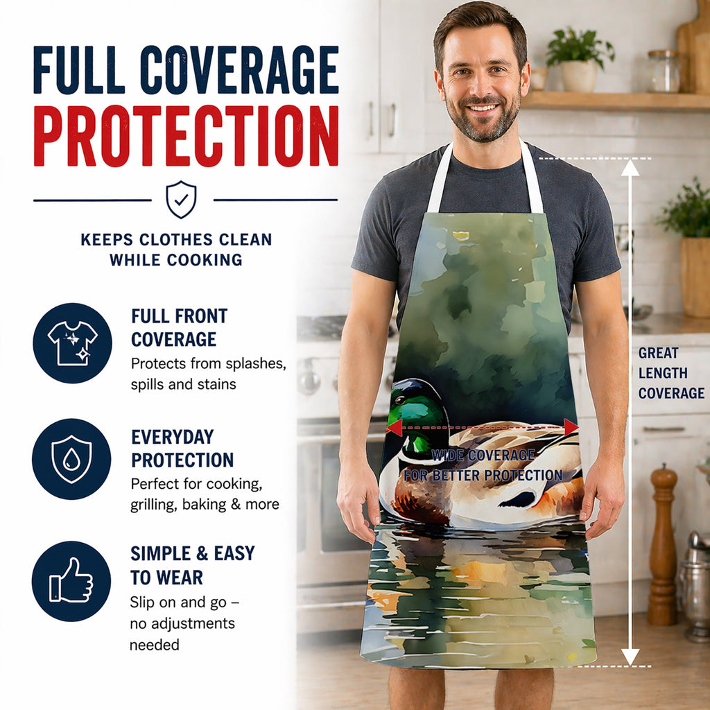 Mallard Duck Swimming Calm Water Apron Cooking Kitchen Server Baking Crafts Gardening for Adult Women Men, Unisex, Large, Multicolor