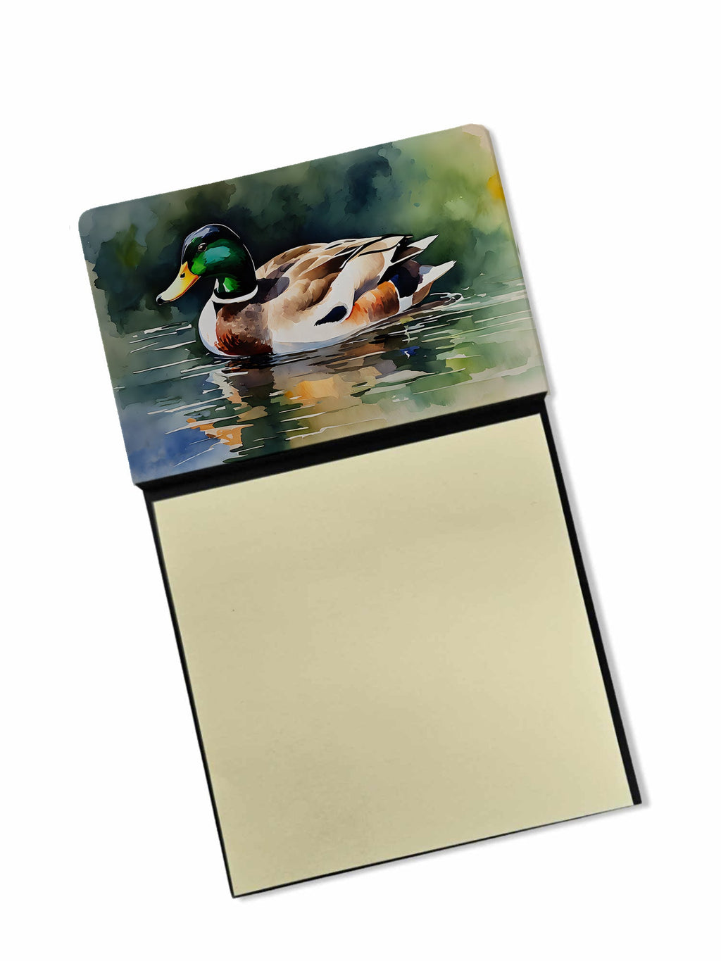 Mallard Duck Swimming Calm Water Watercolor Sticky Note Holder Refillable Dispenser Desk Accessory 3x3 Pad Gift