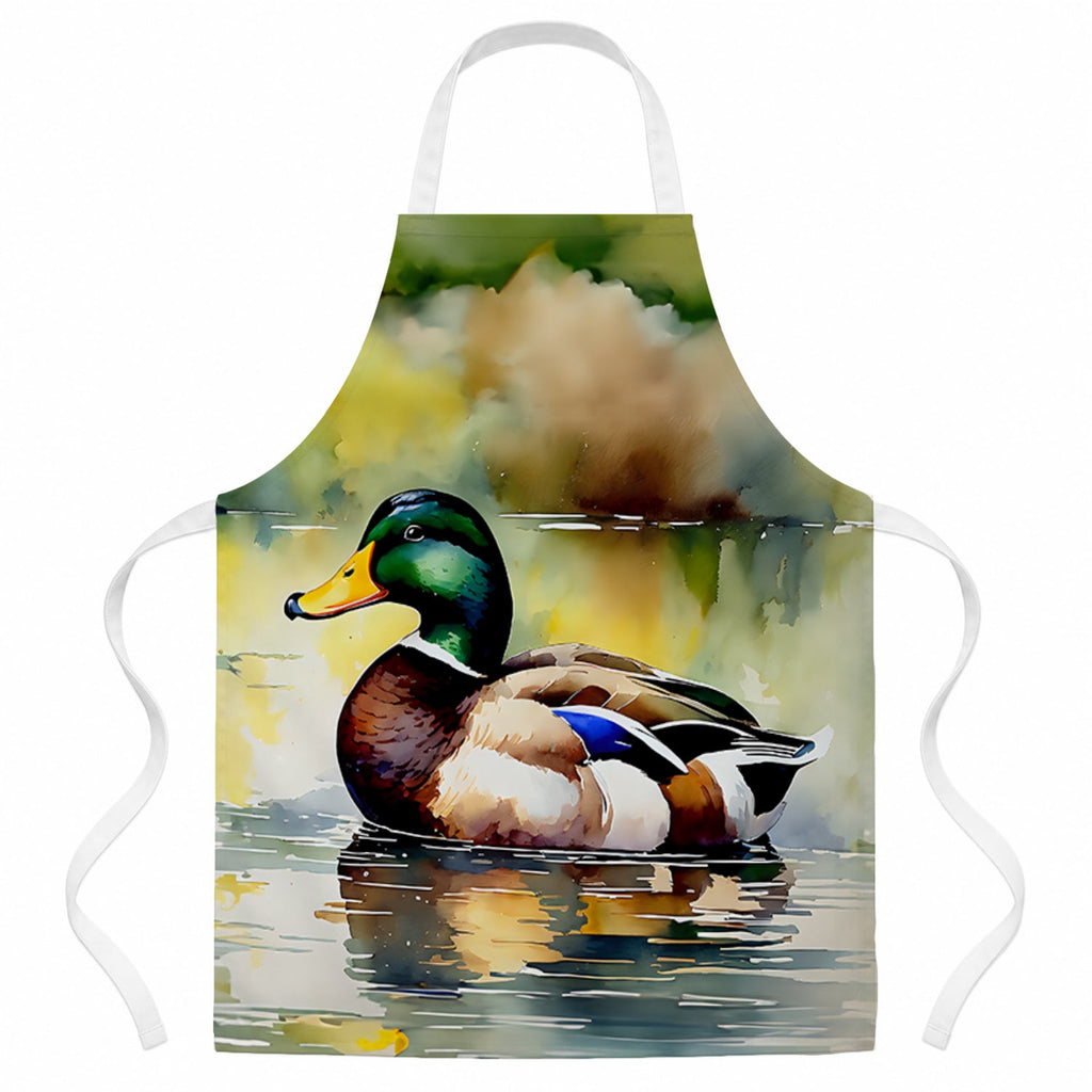 Mallard Duck Floating Pond Reflection Apron Cooking Kitchen Server Baking Crafts Gardening for Adult Women Men, Unisex, Large, Multicolor
