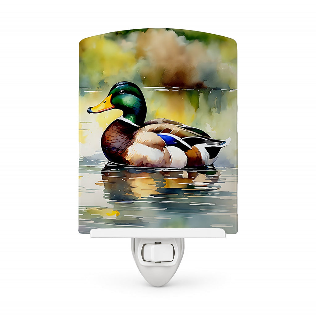 Mallard Duck Floating Pond Reflection Ceramic Night Light Compact, UL-Certified, Ideal for Bedroom, Bathroom, Nursery, Hallway, Kitchen, 6x4x3, Multicolor