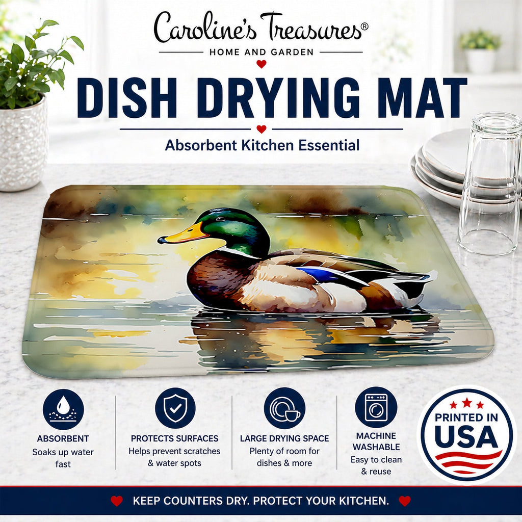 Mallard Duck Floating Pond Reflection Dish Drying Mat Absorbent Dish Drying Mat Pad for Kitchen Counter Dish Drainer Mat for Countertop, 14 x 21", Multicolor