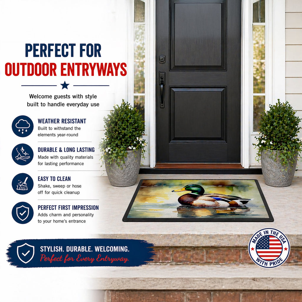 Mallard Duck Floating Pond Reflection Doormat Indoor Outdoor 24H X 36W Front Door Mat Rugs for Entryway, Non Slip Washable Low Pile,