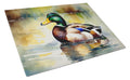Mallard Duck Floating Pond Reflection Cutting Board Tempered Glass Kitchen Cutting Surface, Heat Resistant Chopping, Non-Slip Feet, Food Prep & Serving