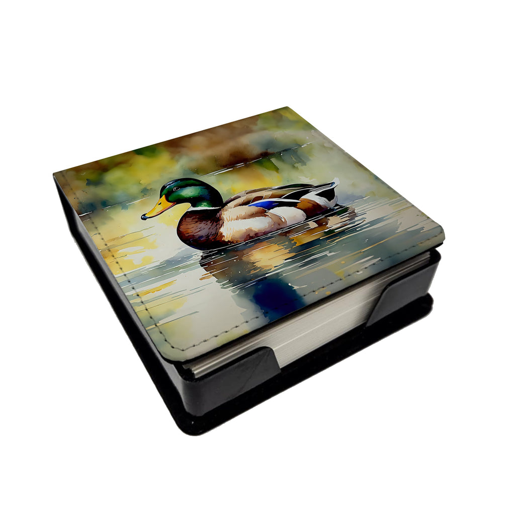 Mallard Duck Floating Pond Reflection PU Leather Note Paper Holder with Artist-Designed Cover, Desk Accessory, Office Gift