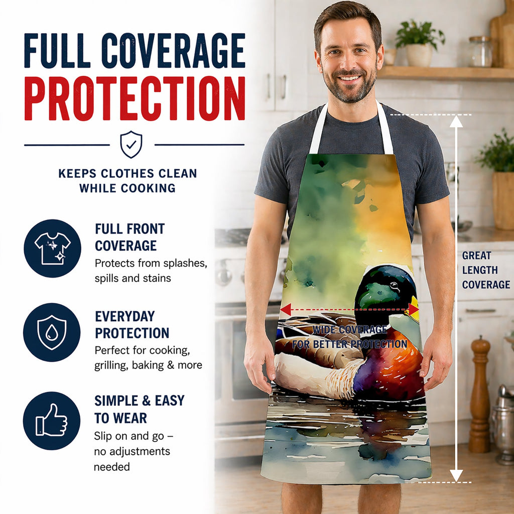 Mallard Duck Swimming Pond Scene Apron Cooking Kitchen Server Baking Crafts Gardening for Adult Women Men, Unisex, Large, Multicolor