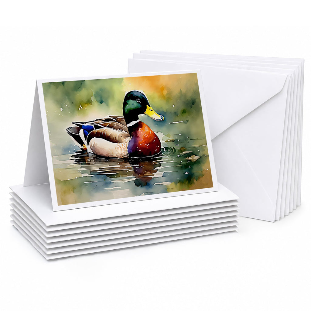 Mallard Duck Swimming Pond Scene Greeting Cards Pack of 8 Blank Cards with Envelopes Whimsical A7 Size 5x7