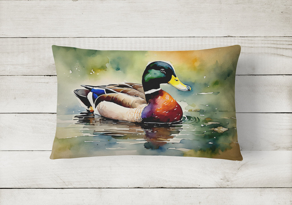 Mallard Duck Swimming Pond Scene Decorative Throw Pillow 12x16 Indoor Outdoor Accent Cushion, Fabric Cover with Insert for Sofa, Bed, Porch & Living Room
