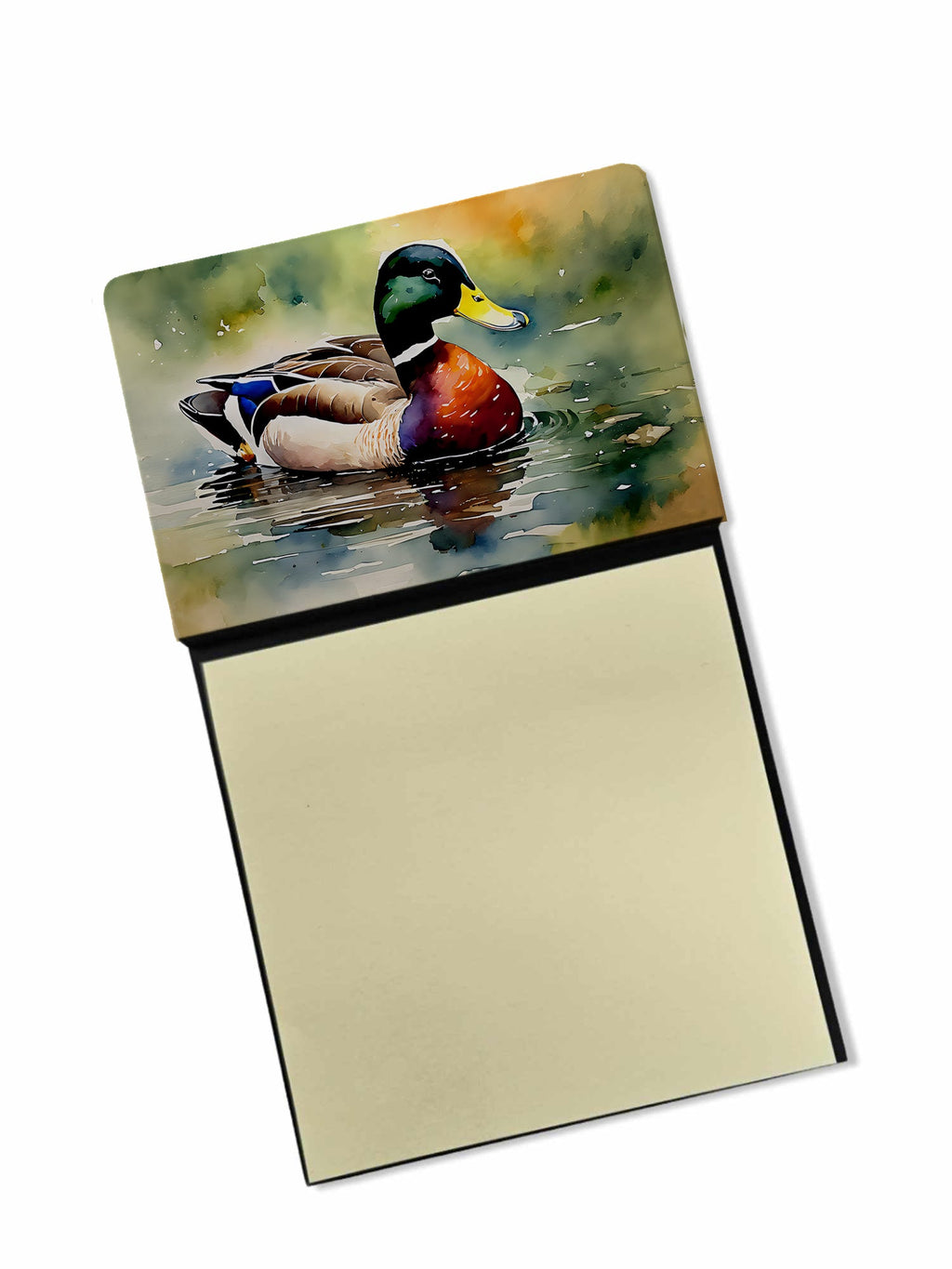 Mallard Duck Swimming Pond Scene Watercolor Sticky Note Holder Refillable Dispenser Desk Accessory 3x3 Pad Gift