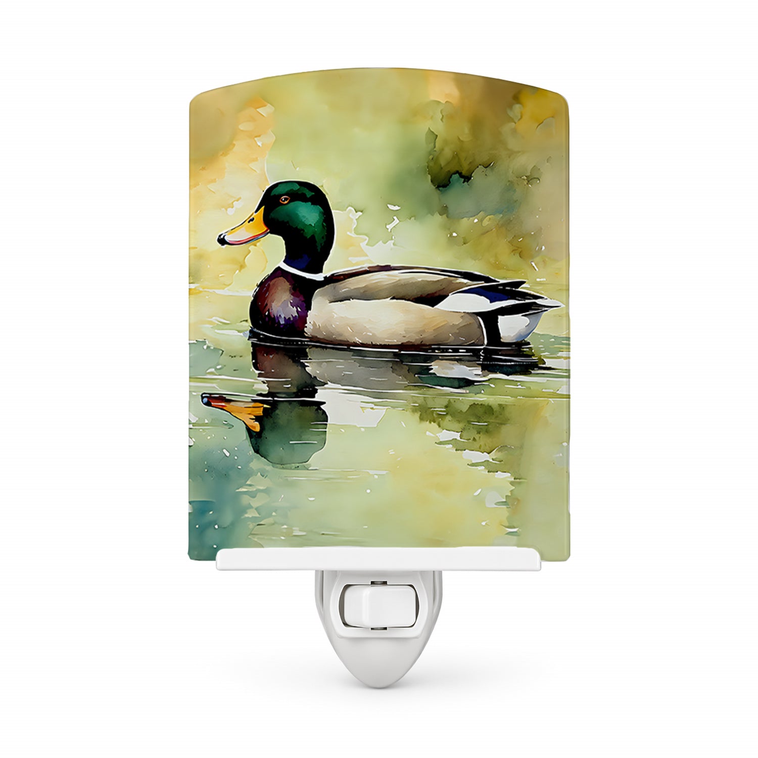 Mallard Duck Side Profile Ceramic Night Light Compact, UL-Certified, Ideal for Bedroom, Bathroom, Nursery, Hallway, Kitchen, 6x4x3, Multicolor