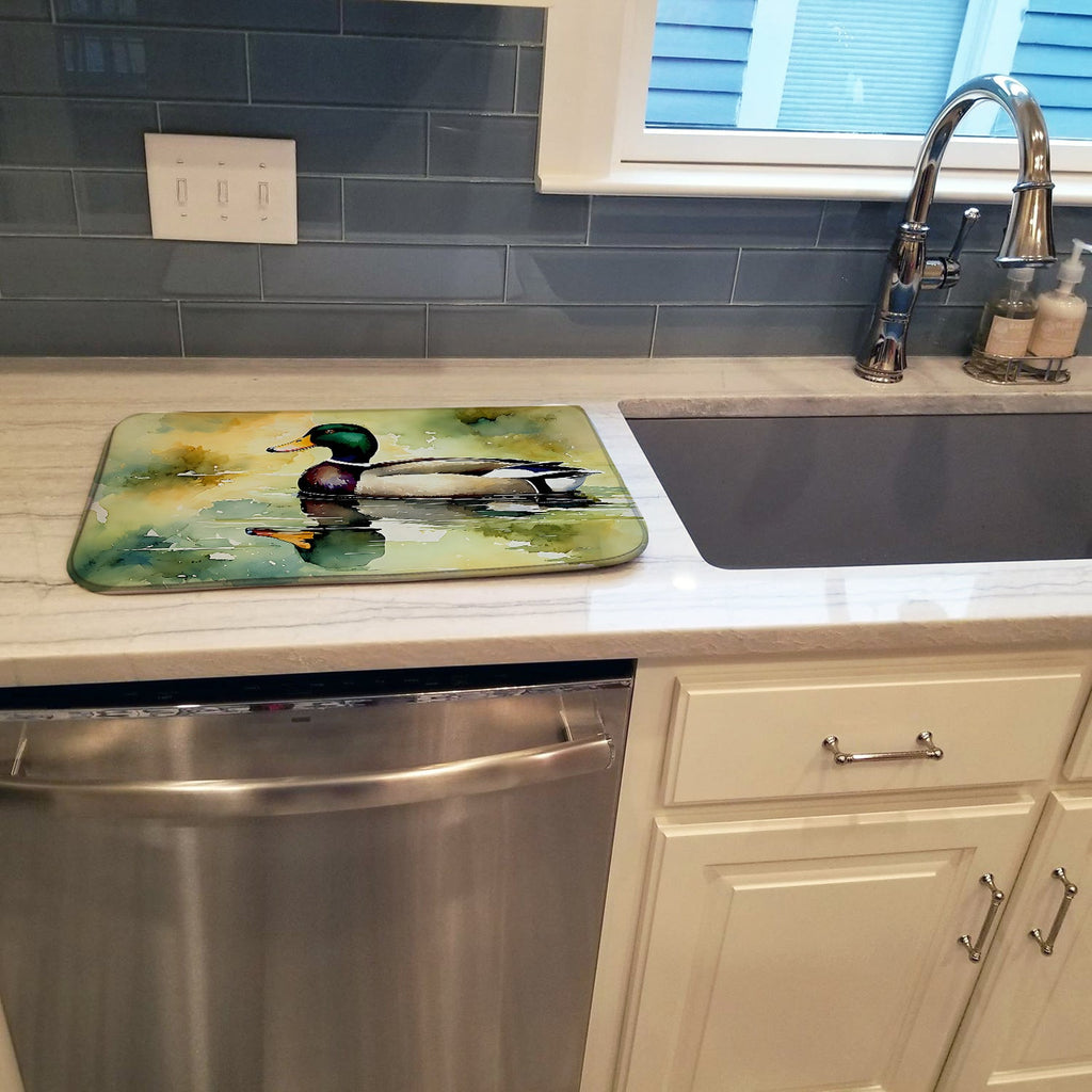 Mallard Duck Side Profile Dish Drying Mat Absorbent Dish Drying Mat Pad for Kitchen Counter Dish Drainer Mat for Countertop, 14 x 21", Multicolor