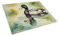 Mallard Duck Side Profile Cutting Board Tempered Glass Kitchen Cutting Surface, Heat Resistant Chopping, Non-Slip Feet, Food Prep & Serving