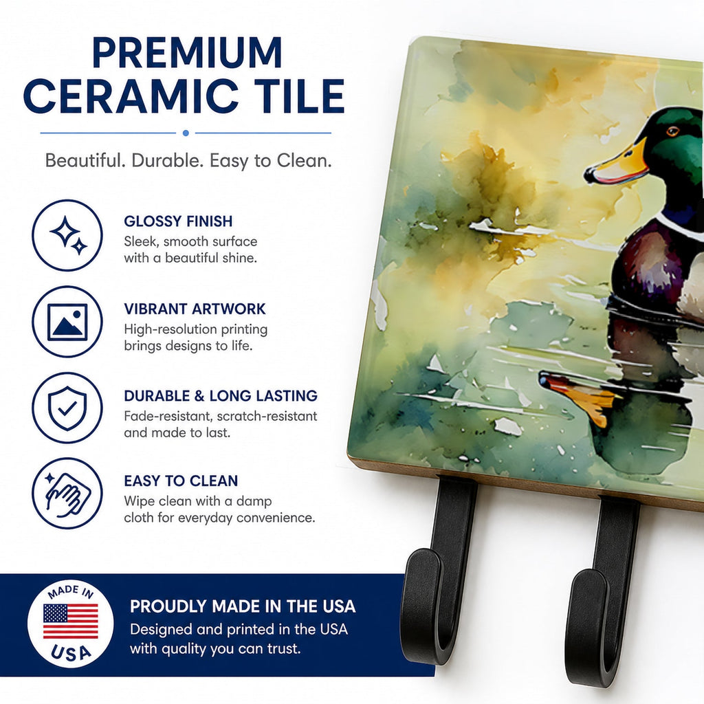 Mallard Duck Side Profile Leash or Key Holder Wall Hooks, Coat Rack Wall Mount, for Hanging Keys, Towels, Aprons, Leashes
