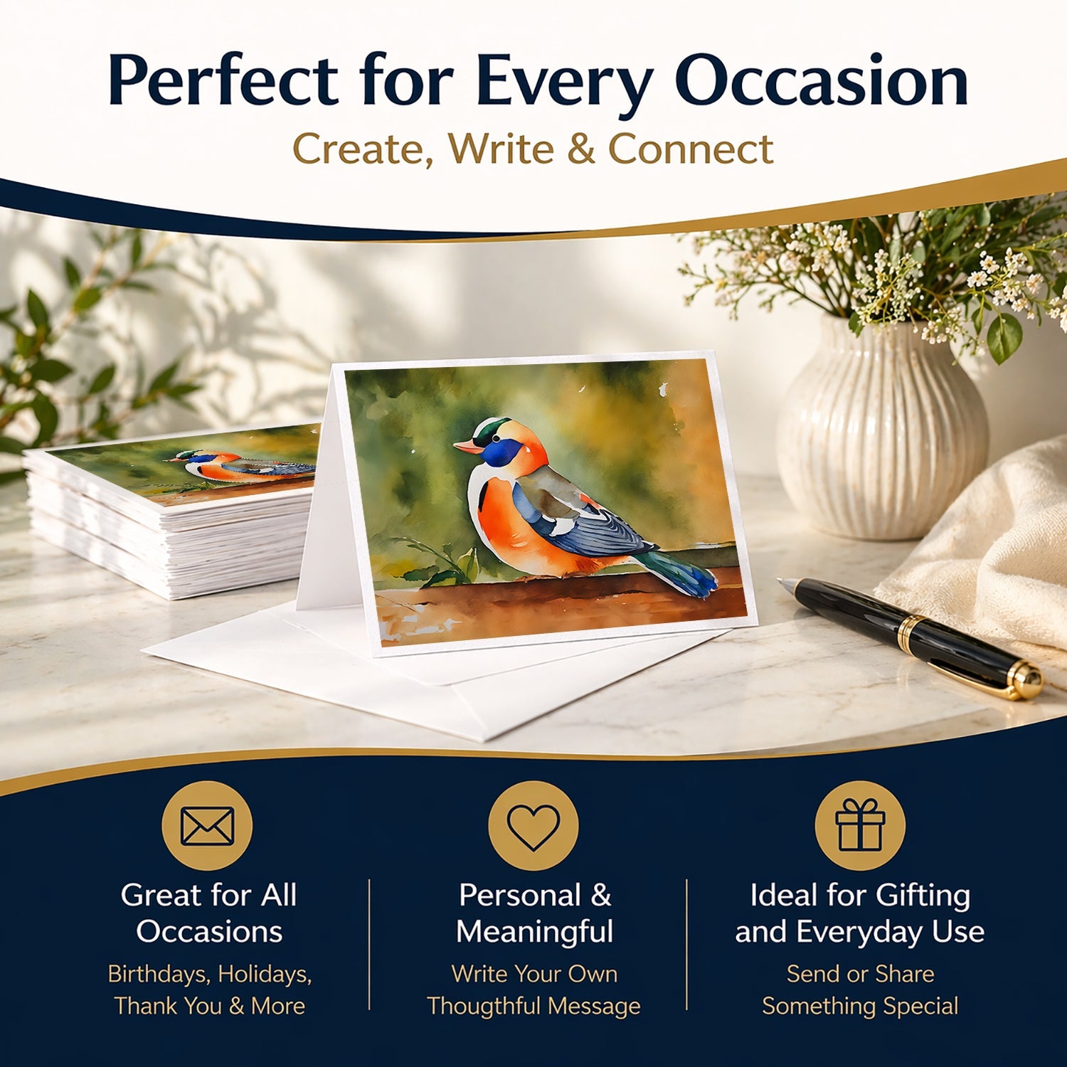 Mandarin Duck Greeting Cards Pack of 8 Blank Cards with Envelopes Whimsical A7 Size 5x7