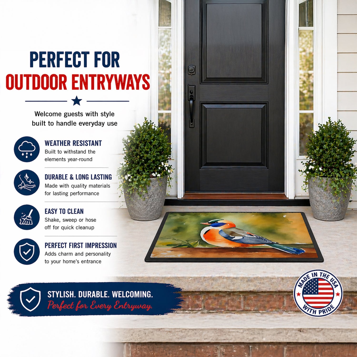 Mandarin Duck Doormat Indoor Outdoor 24H X 36W Front Door Mat Rugs for Entryway, Non Slip Washable Low Pile,