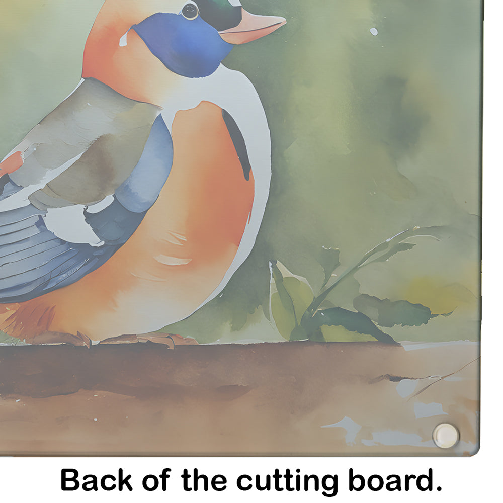 Mandarin Duck Cutting Board Tempered Glass Kitchen Cutting Surface, Heat Resistant Chopping, Non-Slip Feet, Food Prep & Serving
