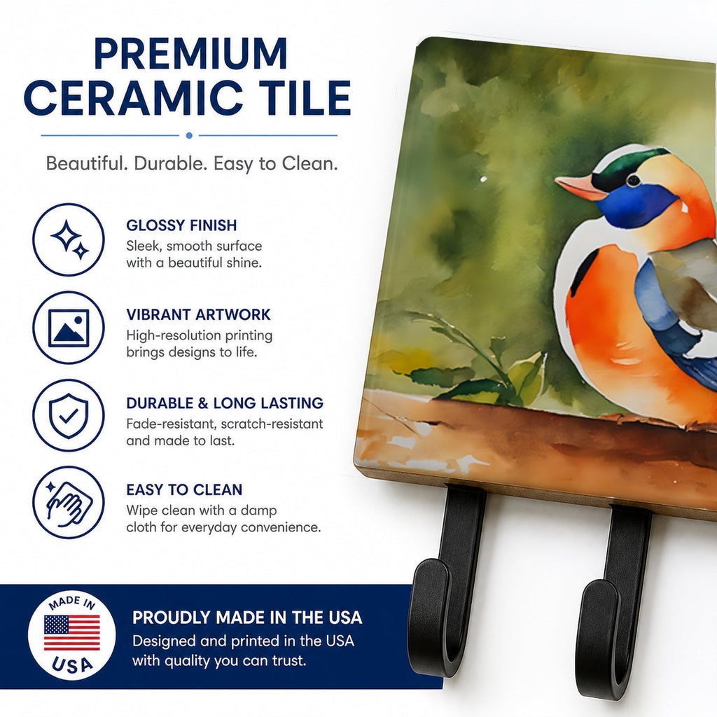 Mandarin Duck Leash or Key Holder Wall Hooks, Coat Rack Wall Mount, for Hanging Keys, Towels, Aprons, Leashes
