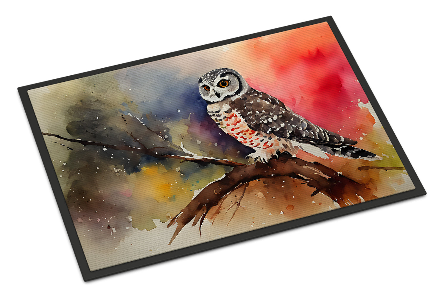 Northern Hawk Owl Perched Branch Doormat Indoor Outdoor 24H X 36W Front Door Mat Rugs for Entryway, Non Slip Washable Low Pile,