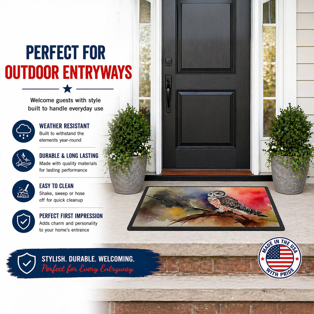 Northern Hawk Owl Perched Branch Doormat Indoor Outdoor 18H X 27W Front Door Mat Rugs for Entryway, Non Slip Washable