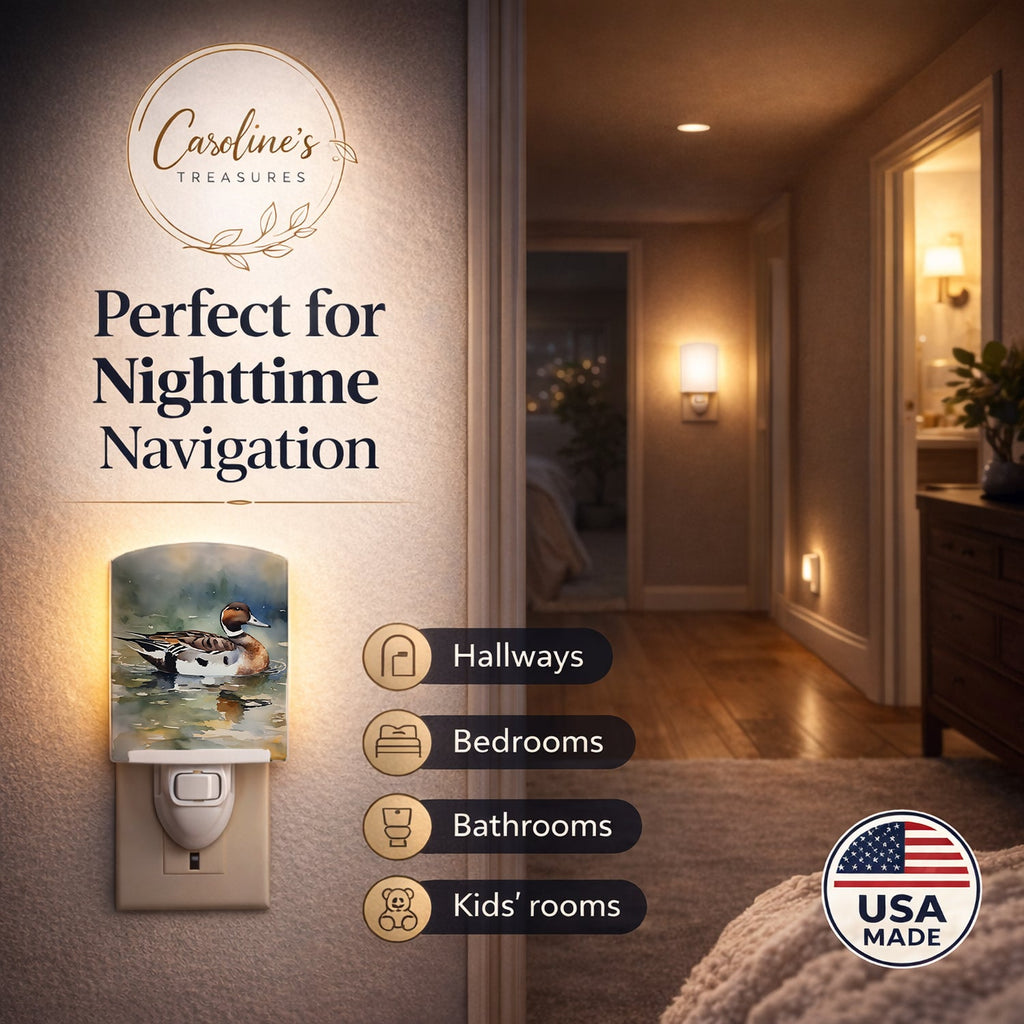 Northern Pintail Duck Swimming Ceramic Night Light Compact, UL-Certified, Ideal for Bedroom, Bathroom, Nursery, Hallway, Kitchen, 6x4x3, Multicolor