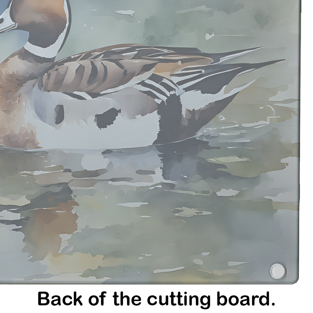 Northern Pintail Duck Swimming Cutting Board Tempered Glass Kitchen Cutting Surface, Heat Resistant Chopping, Non-Slip Feet, Food Prep & Serving