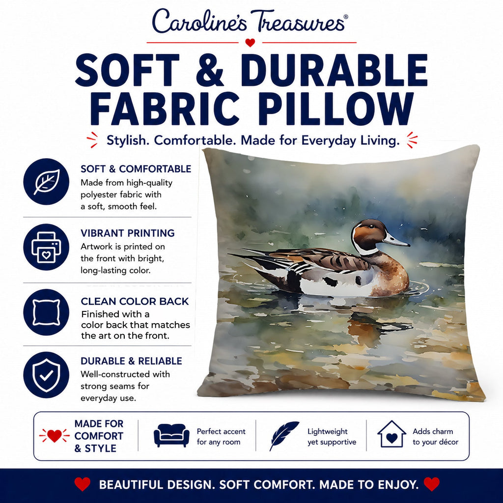 Northern Pintail Duck Swimming Decorative Throw Pillow 18x18 Indoor Outdoor Accent Cushion, Fabric Cover with Insert for Sofa, Bed, Porch & Living Room