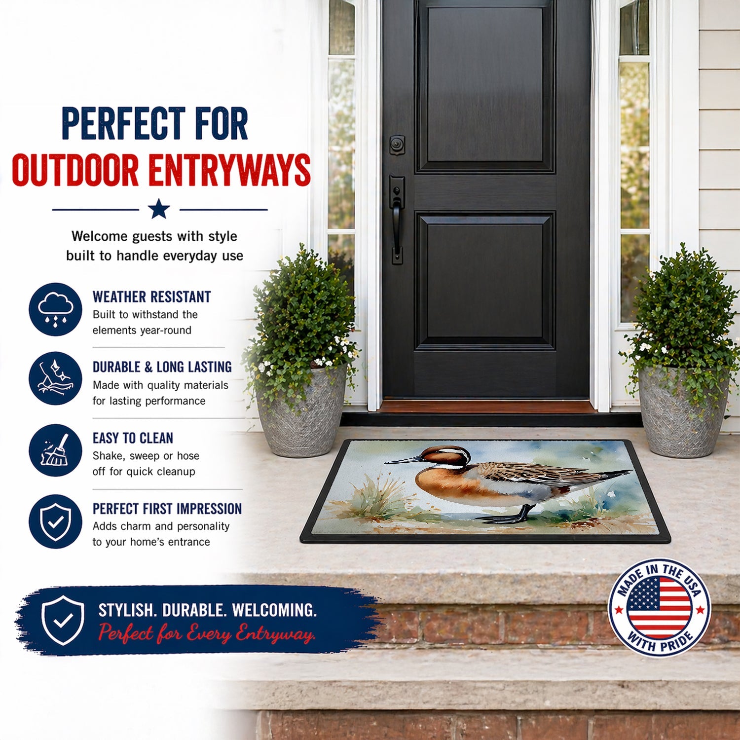 Northern Pintail Duck Standing Shore Doormat Indoor Outdoor 18H X 27W Front Door Mat Rugs for Entryway, Non Slip Washable